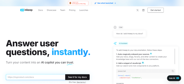 Inkeep AI search and support powered by your content