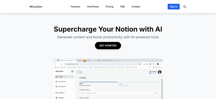 WizzyGen AI content generator for Notion