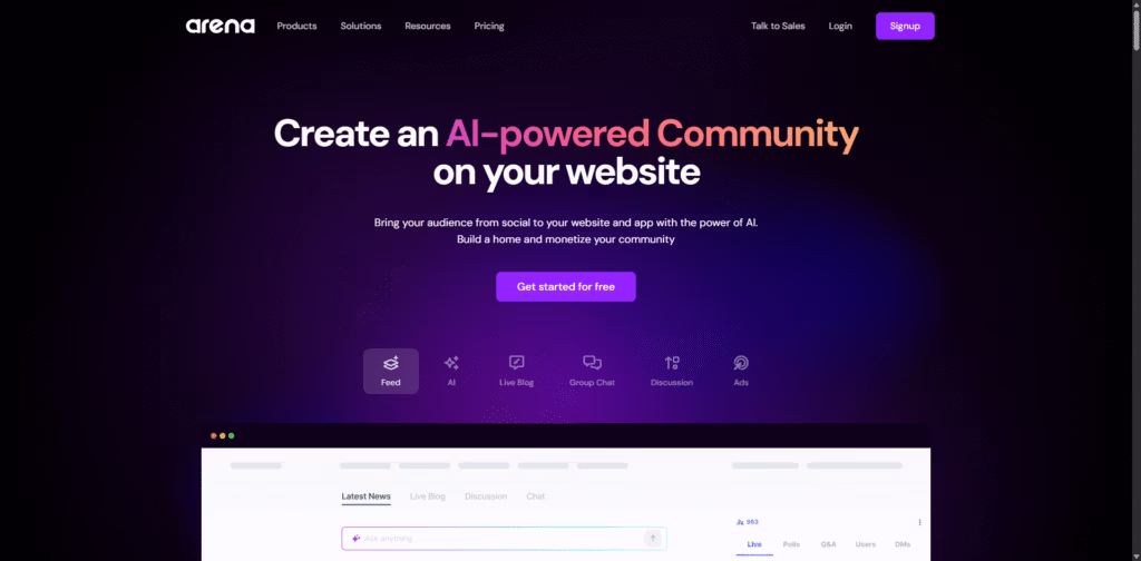 Arena-Create-an-AI-powered-Community-on-Your-Website - Arena