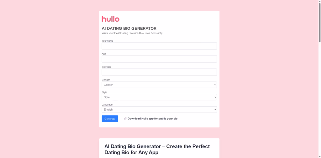 Hullo AI Dating Bio Generator