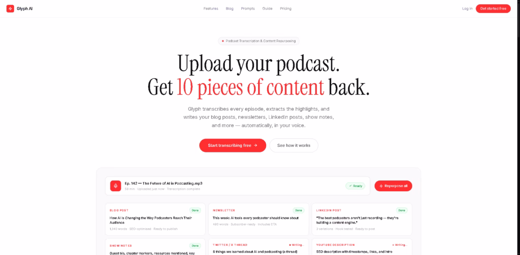 Glyph-AI -Podcast-Transcription-Content-Repurposing- Glyph AI