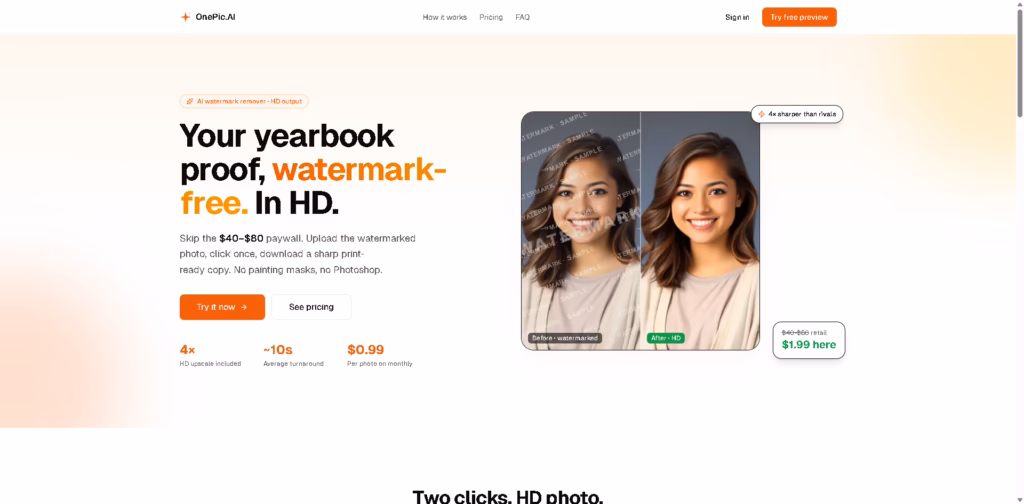 OnePic.AI - Remove-yearbook-proof-watermarks-for