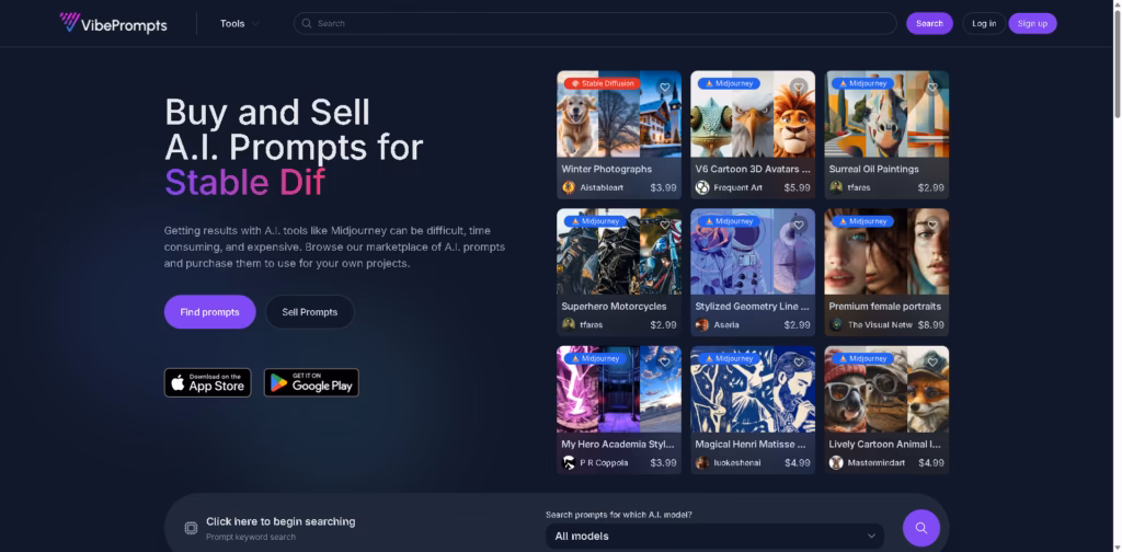 VibePrompts -com-Buy-and-Sell-prompts-for-the-latest-A-I-models-and-tools