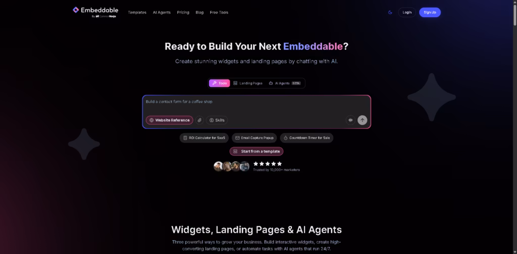 Embeddable -AI-Widget-Builder-Landing-Page-Generator-No-Code- Embeddable