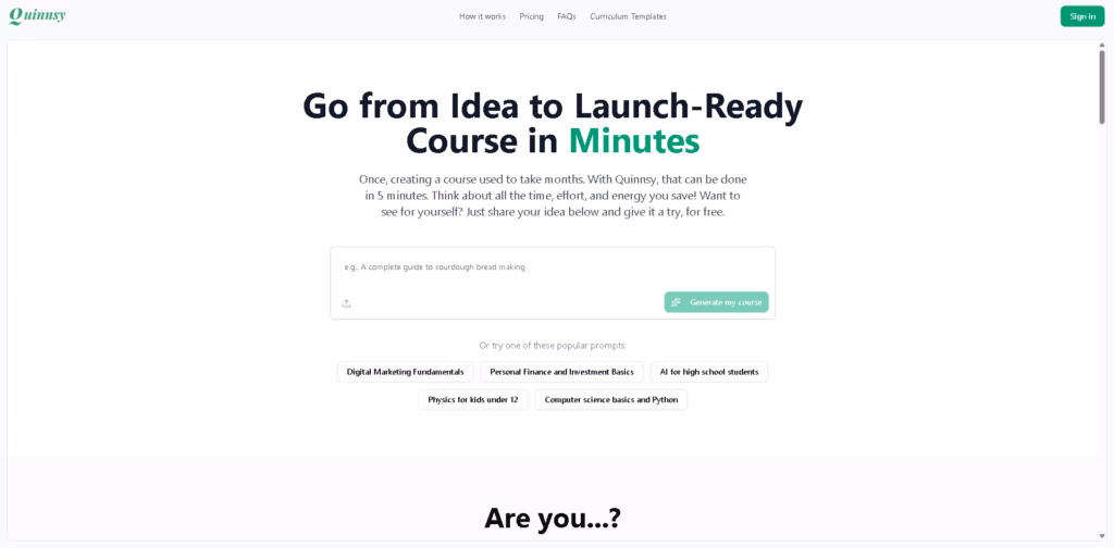 Quinnsy -Go-from-idea-to-launch-ready-courses-in-minutes