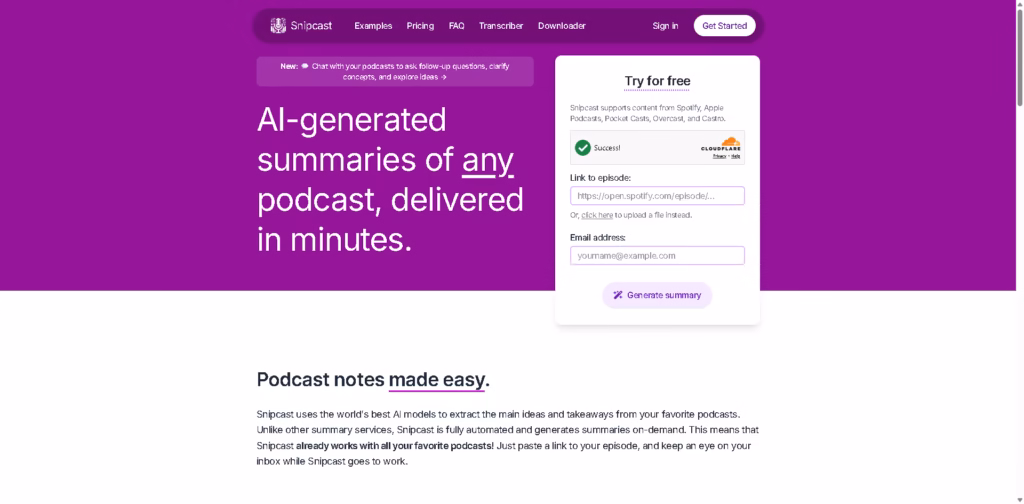 Snipcast –-AI-generated-podcast-summaries