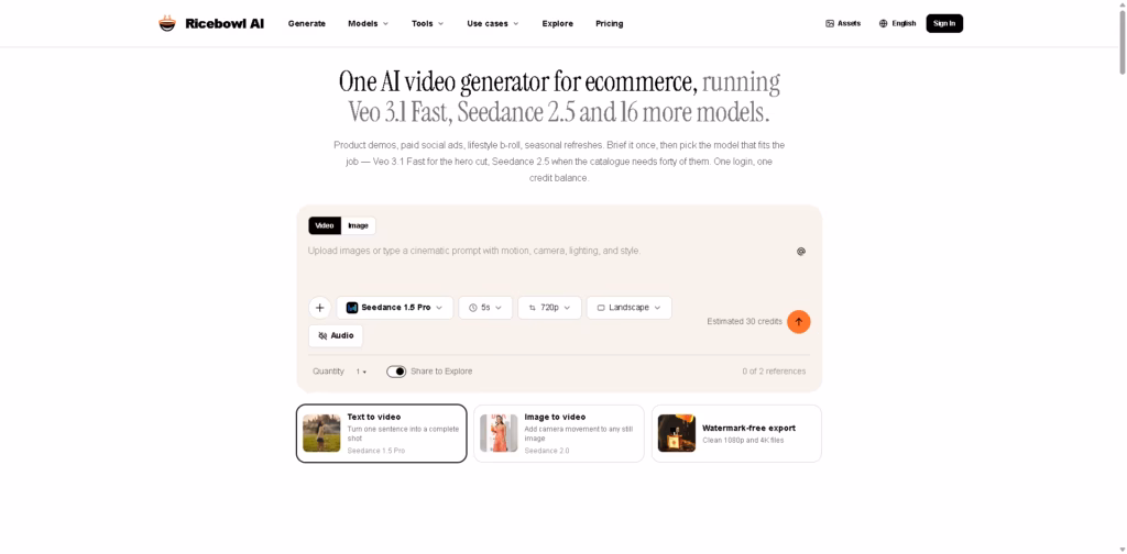 Ricebowl AI - AI-Video-Generator-for-Ecommerce-Veo-3-1-Fast-Seedance