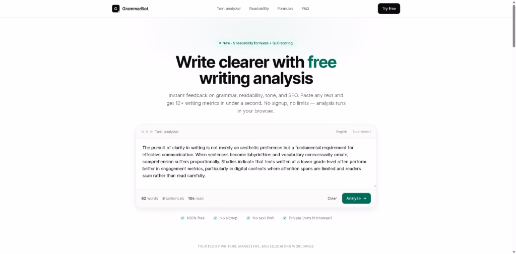 GrammarBot - Free-writing-analyzer Grammar-readability