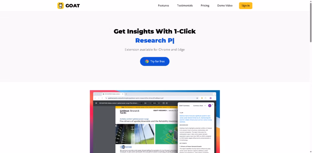 GOAT AI-Summarizer-One-Click-AI-Summaries-for-News-Research-and-Videos