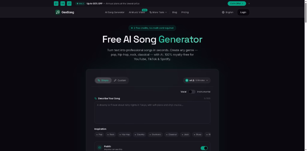 GenSong-Free-AI-Song-Generator-Online-AI-Song-Maker-Text-to-Song