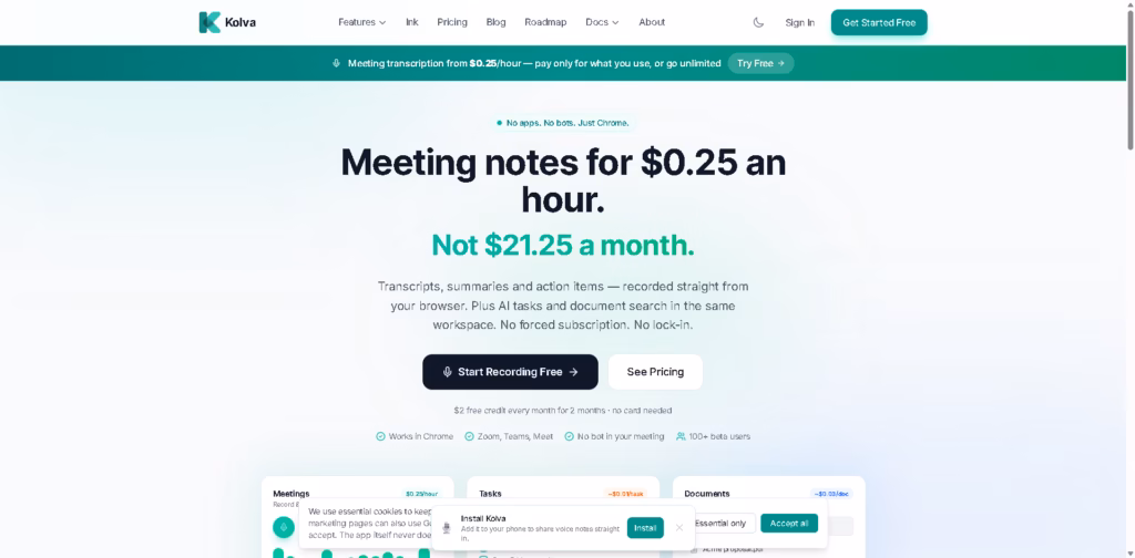 Kolva -AI-meeting-notes-for-£0-20-an-hour-Not-£17-a-month