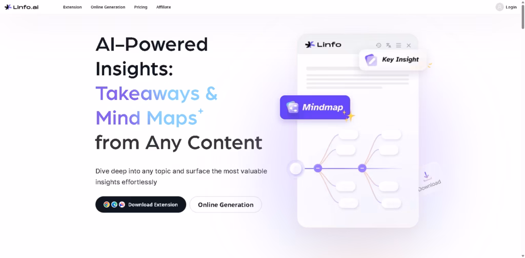 Linfo.ai -Article-Youtube-Summary-Mind-Map-tool-with-GPT