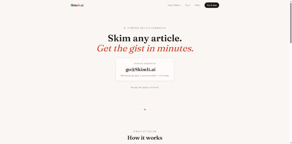 SkimIt.ai -AI-article-summaries-delivered-to-your-inbox