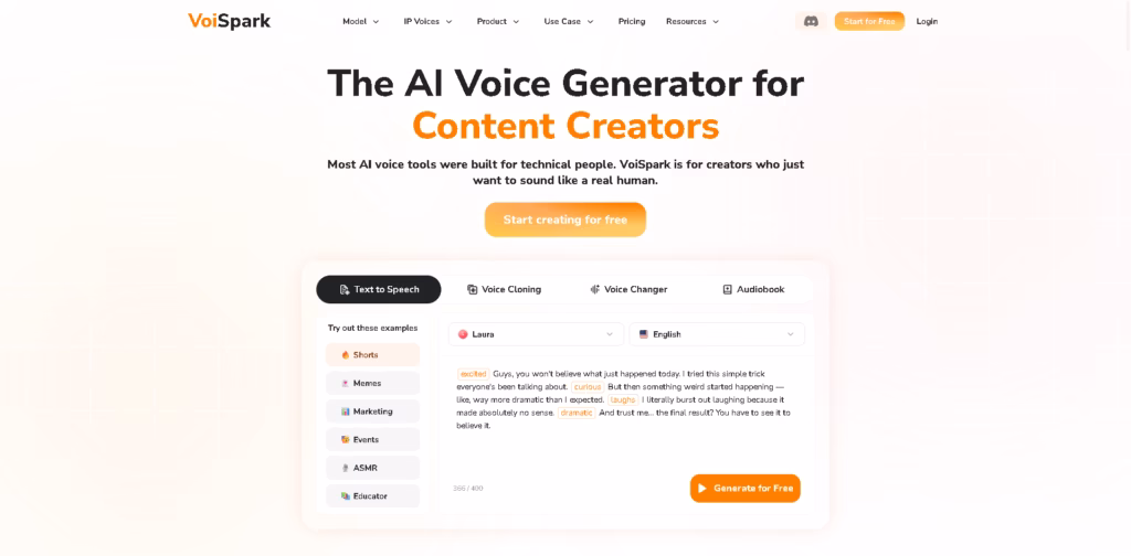VoiSpark AI-Voice-Generator-Platform-Text-to-Speech-Voice-Cloning