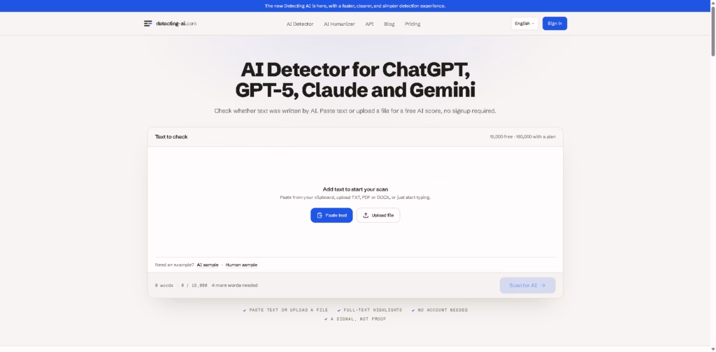 Detecting AI - AI-Detector-Free-AI-Checker-for-ChatGPT-GPT-5-and-Claude