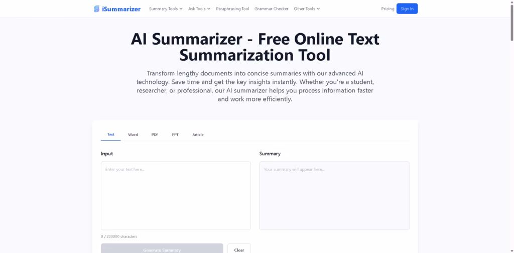 iSummarizer -Free-Online-Text-Summarization-Tool