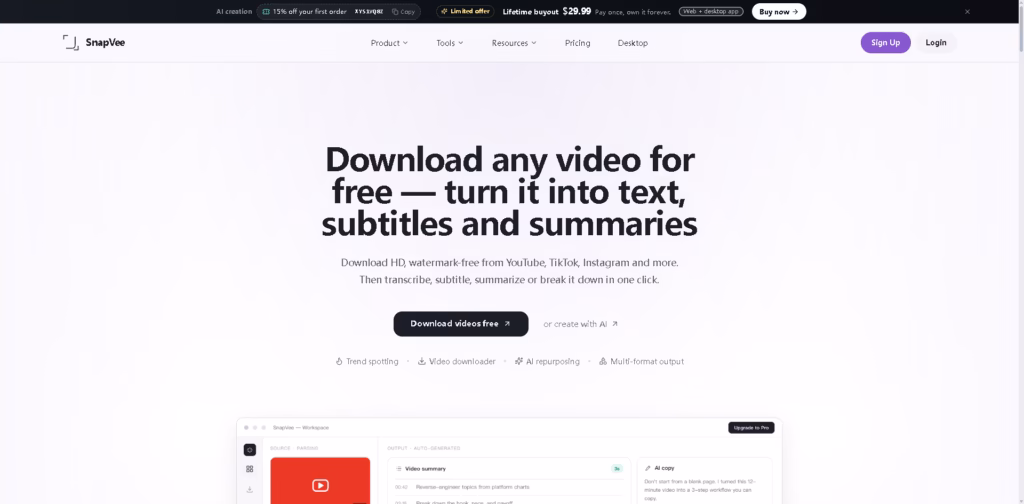 Free-4K-Video-Downloader-No-Watermark-to-Text-Subtitles-SnapVee