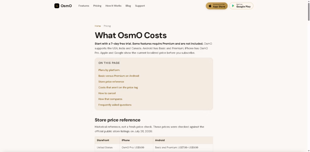 OsmO-Pricing Android-Basic-Premium-iPhone-Pro