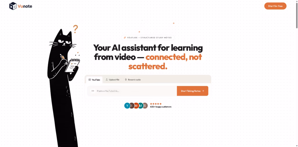 Vunote -YouTube-to-Notes-AI-for-Students-Researchers